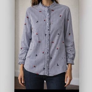 French Striped Embroidered Shirt – Parisian Style
